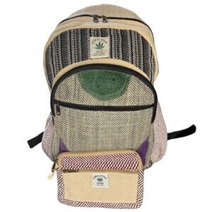 HIMALAYAN HEMP Med Backpack & Coin Pouch Boho Artisan Daypack Hiking Travel Bag